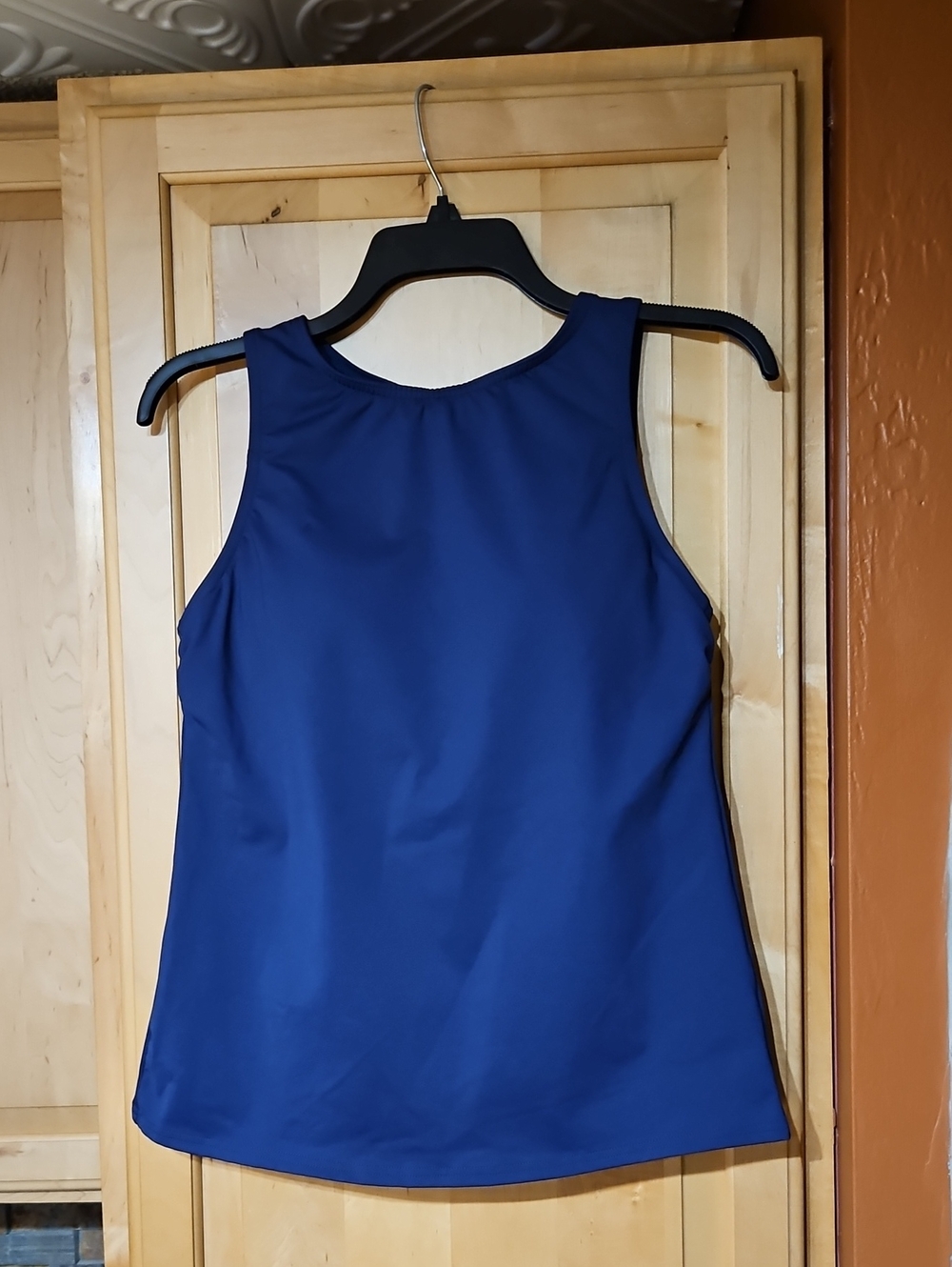 Lands' End Navy Blue High Neck Swim Tankini Top Wirefree Lightly Lined Padded